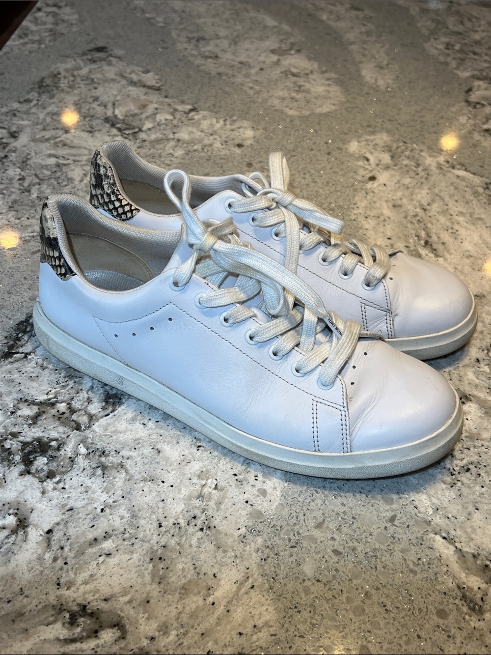Tory Burch Howell Court Sneaker White Leather Snake Embossed Size 9